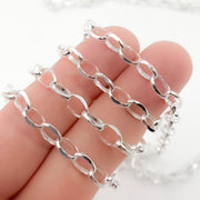 Sterling Silver Oval Diamond Cut Link Chain